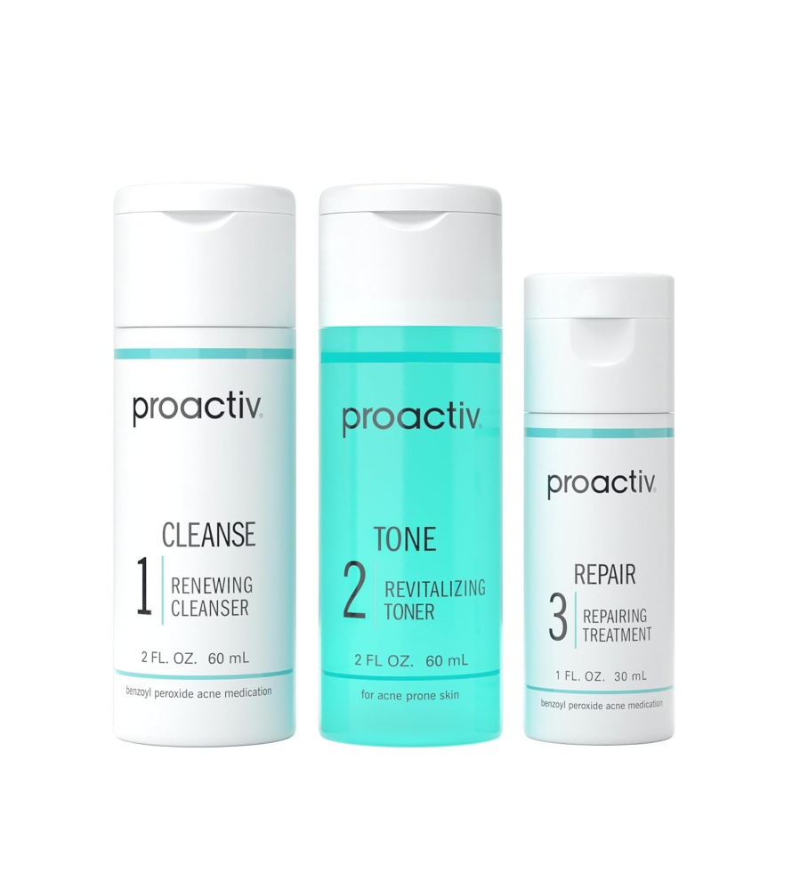 Proactiv 3 Step Acne Treatment – Benzoyl Peroxide Face Wash, Repairing Acne Spot Treatment for Face and Body, Exfoliating Toner – 30 Day Complete Acne Skin Care Kit