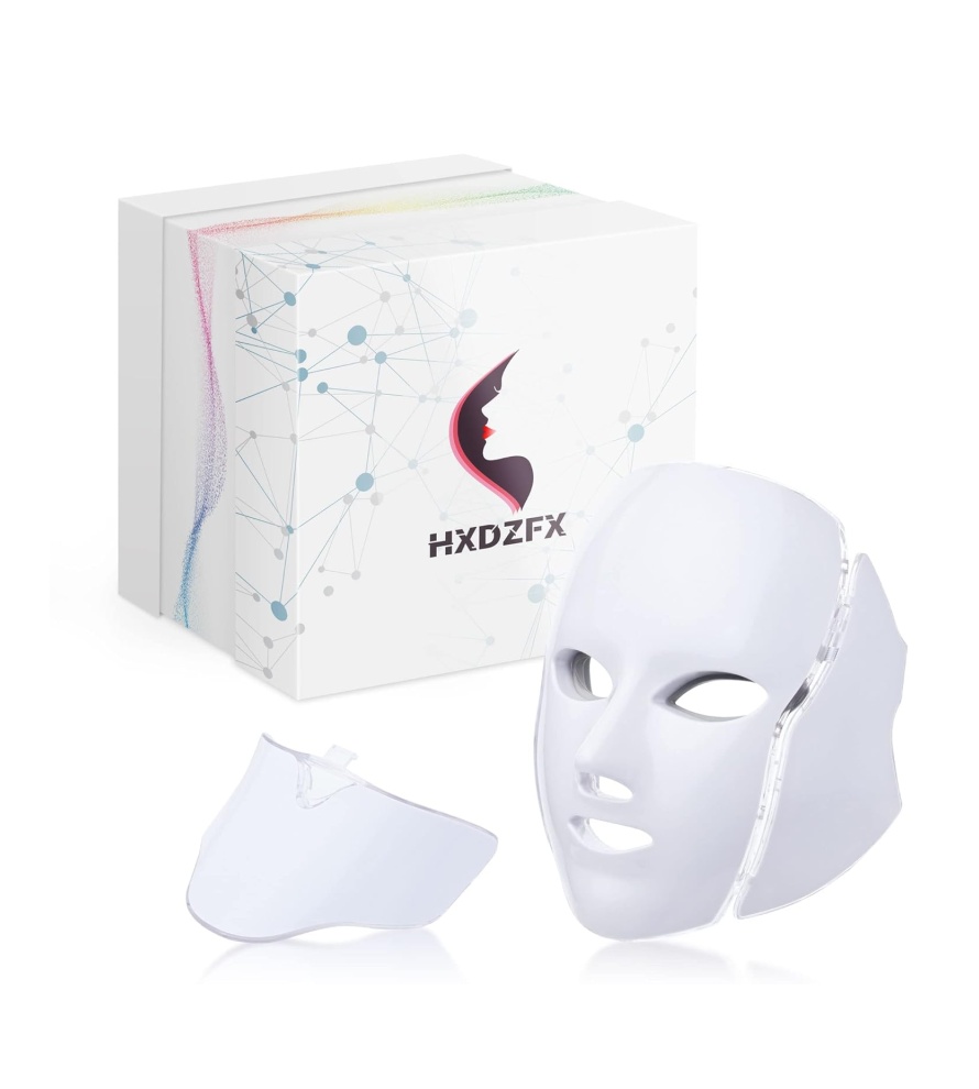 HXDZFX LED FACIAL LIGHT THERAPY MASK-Led Face Mask Light Therapy, 7 Led Light Therapy Facial Skin Care Mask – Blue & Red Light for Acne Photon Mask – Skin Care Mask for Face and Neck.White