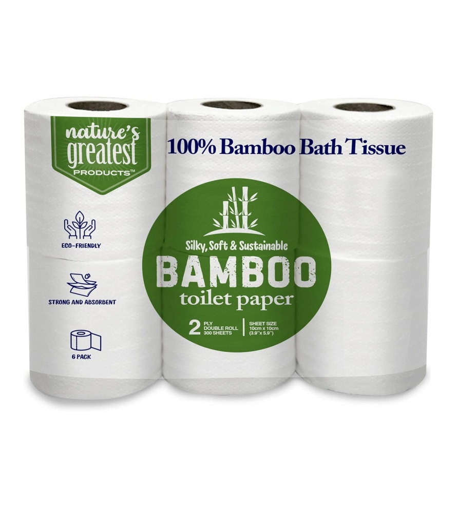 Nature’s Greatest Foods – Toilet Paper, 6-Roll Pack, 2-Ply Tree-Free Soft and Silky Bathroom Tissue, Sustainable Packaging – Ideal for Eco-Conscious Consumers