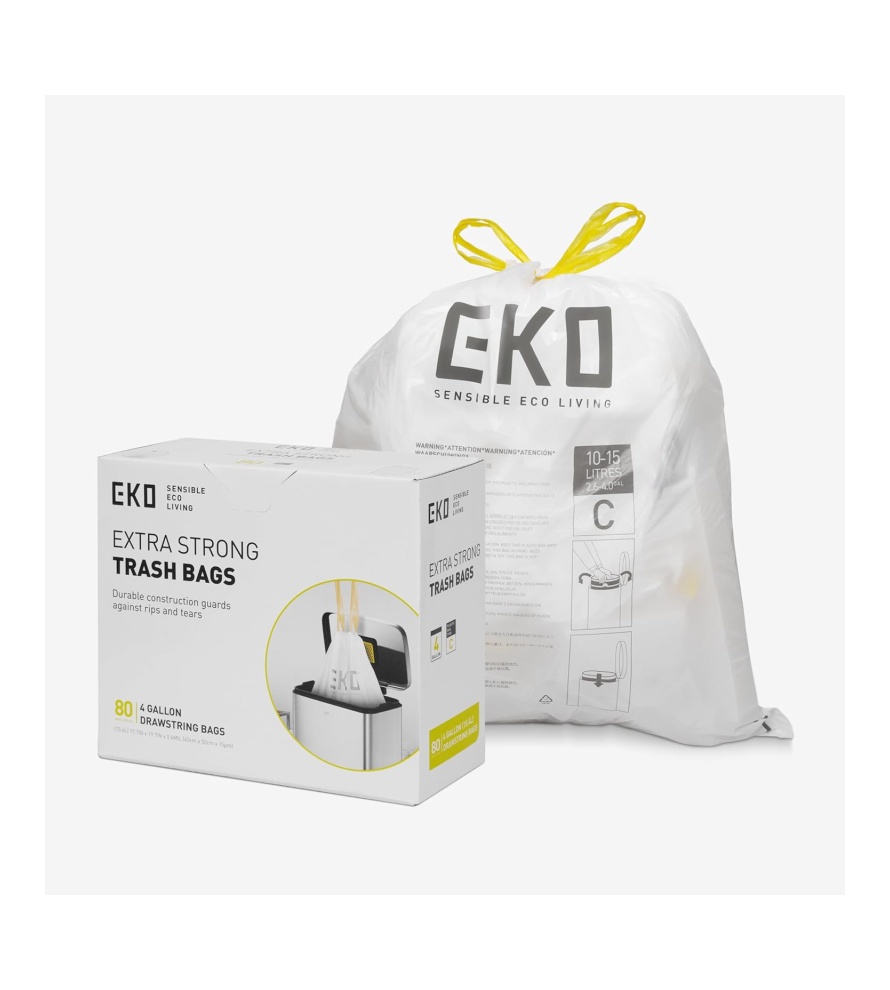 EKO Easy-Dispense Roll of 60 Count Extra-Strong Drawstring Kitchen Trash Bags – 21 Gallon Garbage Bags (79.5L) 60 Count (Pack of 1), Code G