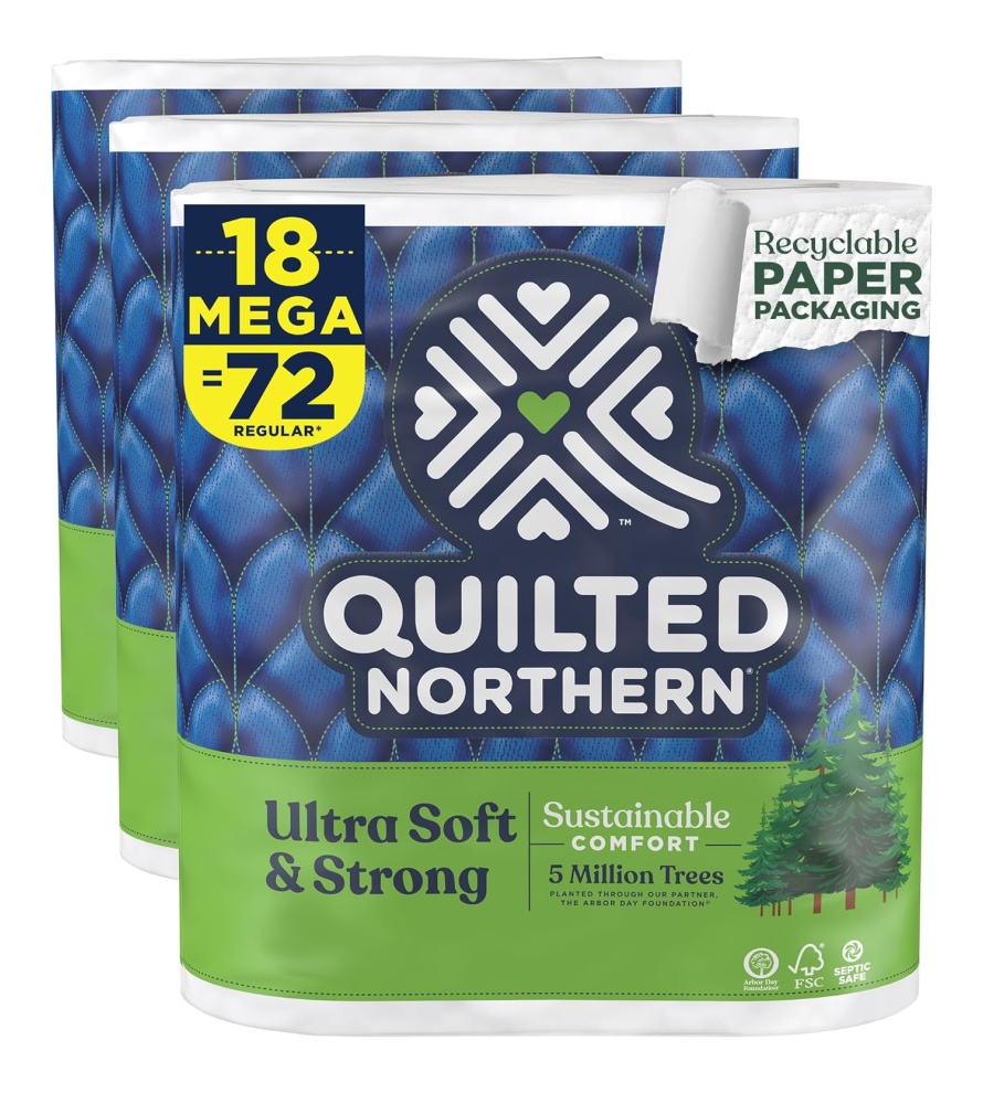 Quilted Northern Ultra Soft & Strong Toilet Paper, 18 Mega Rolls = 72 Regular Rolls, 5X Stronger*, Premium Soft Toilet Tissue with Recyclable Paper Packaging