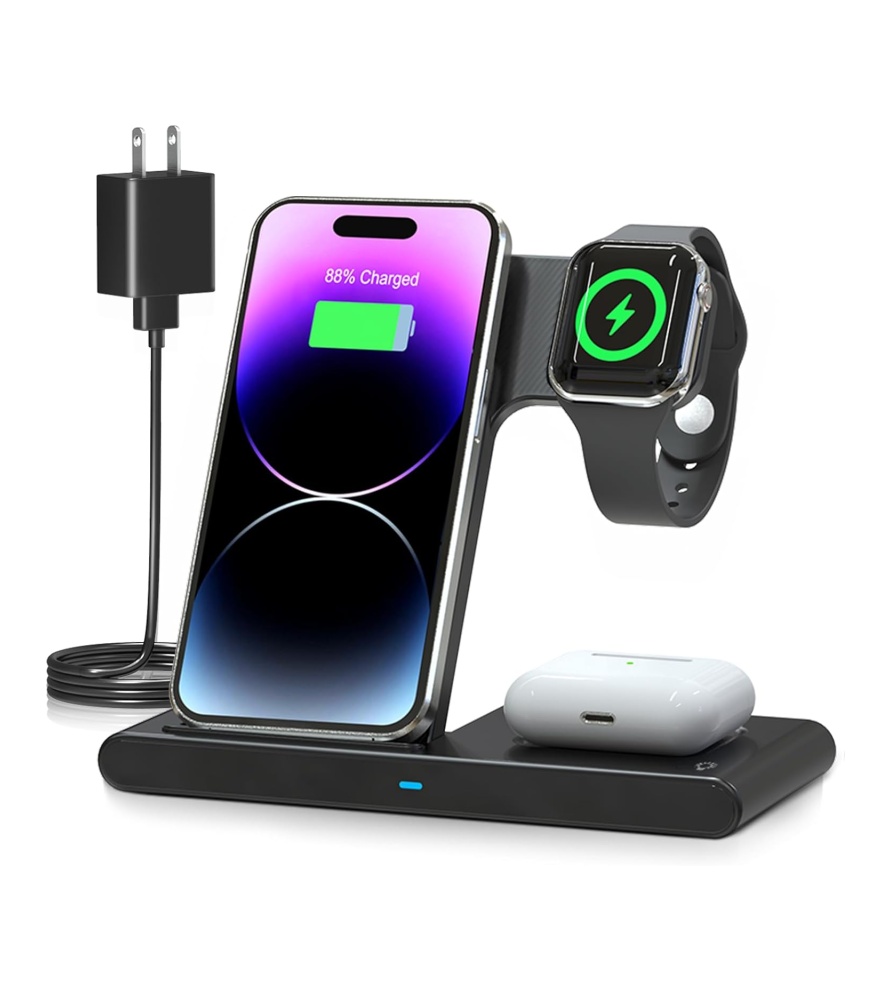 Wireless Charger iPhone Charging Station: 3 in 1 Charger Stand Multiple Devices for Apple – iPhone 15 14 Pro Max 13 12 11 – Watch 9 8 7 6 5 4 3 2 Se – Airpods 3 2 Pro