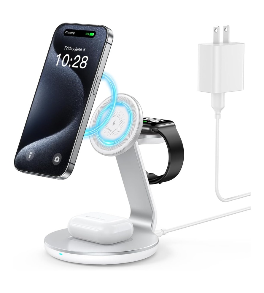 3 in 1 Charging Station Compatible with Magsafe Charger Wireless Charger Stand for iPhone 15 14 13 12 Series Wireless Charging Station for AirPods Wireless Charging Stand for iWatch Series