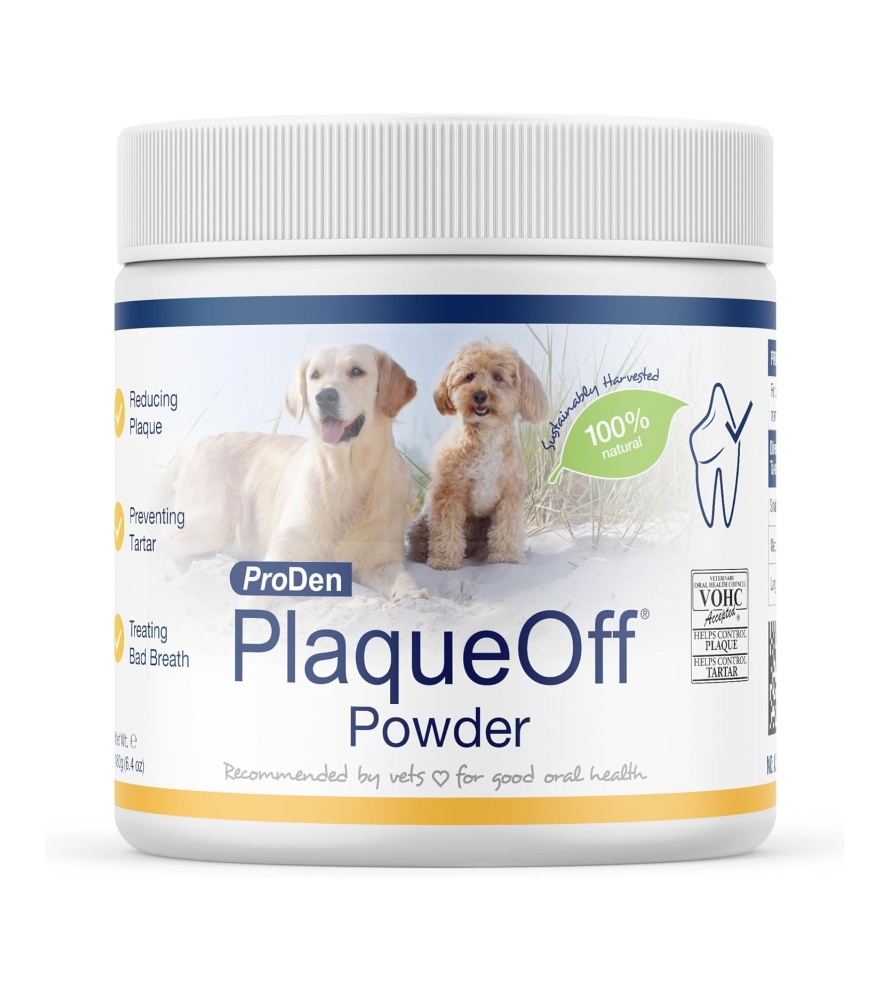 ProDen PlaqueOff Powder for Pets – Cat & Dog Breath Freshener – Plaque & Tartar Remover for Pet Oral Care – 60g